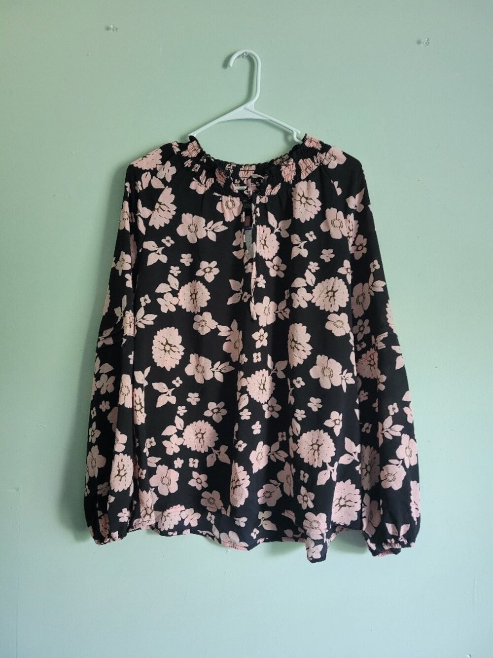 Social Standard Black Peasant Blouse Women's XXL Pink Floral Long Sleeve  NWT
